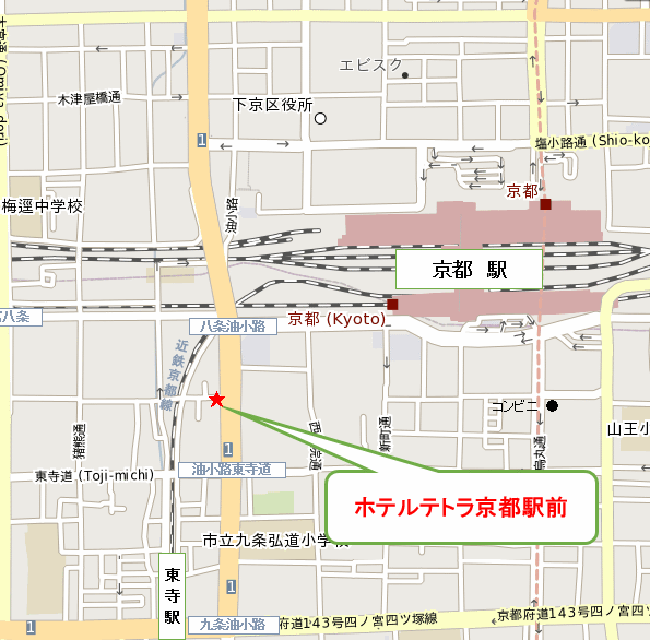 ホテルテトラ京都駅前への概略アクセスマップ