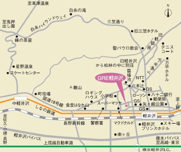 ザ　グラン　リゾート　エレガンテ軽井沢への概略アクセスマップ