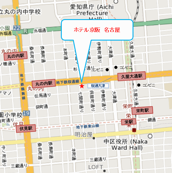 ホテル京阪　名古屋への概略アクセスマップ