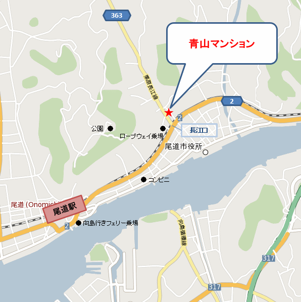 尾道宿場への概略アクセスマップ
