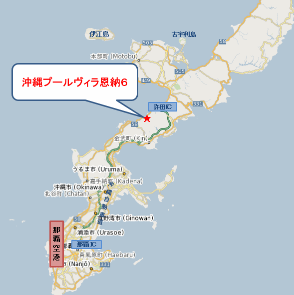 グランディオーソ沖縄プールヴィラ　恩納６への概略アクセスマップ