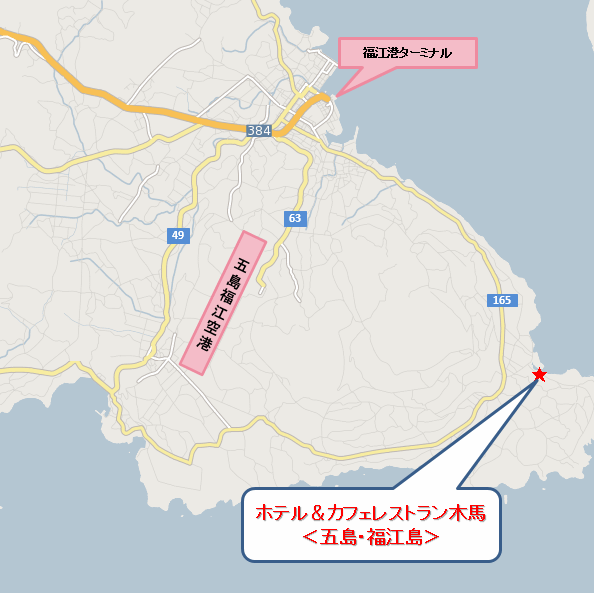 地図：ホテル＆カフェレストラン木馬＜五島・福江島＞