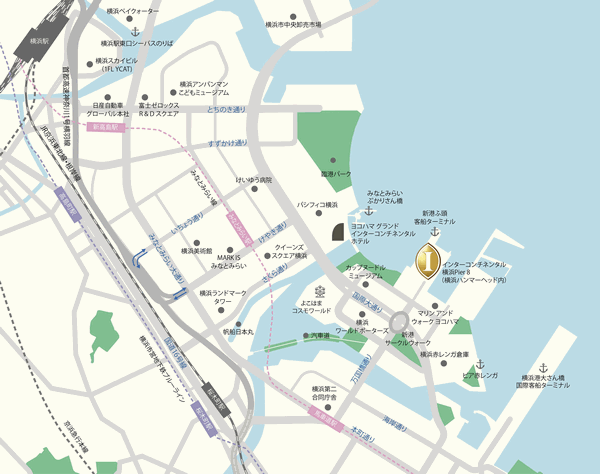 インターコンチネンタル横浜Ｐｉｅｒ　８への概略アクセスマップ