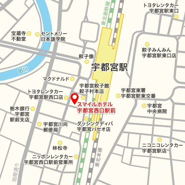 スマイルホテル宇都宮西口駅前への概略アクセスマップ