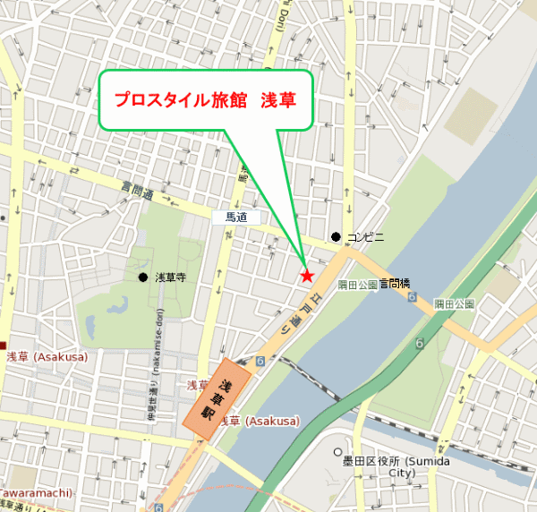 プロスタイル旅館　東京浅草への概略アクセスマップ