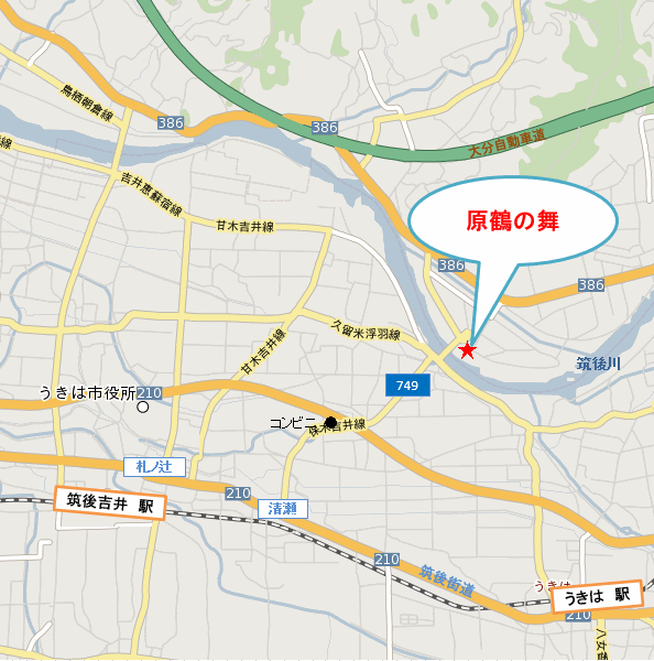 原鶴温泉　原鶴の舞への概略アクセスマップ