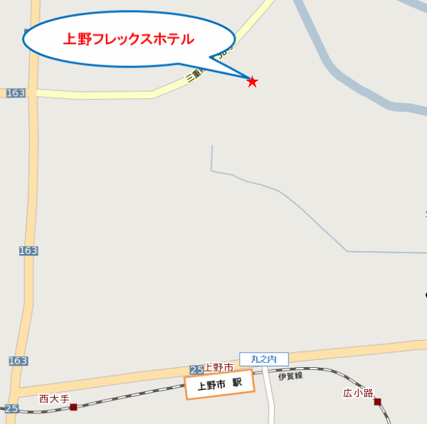 上野フレックスホテルへの概略アクセスマップ