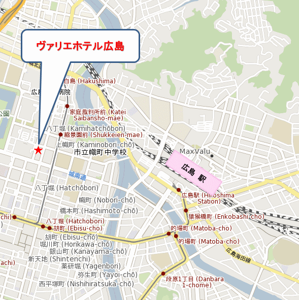 ヴァリエホテル広島への概略アクセスマップ