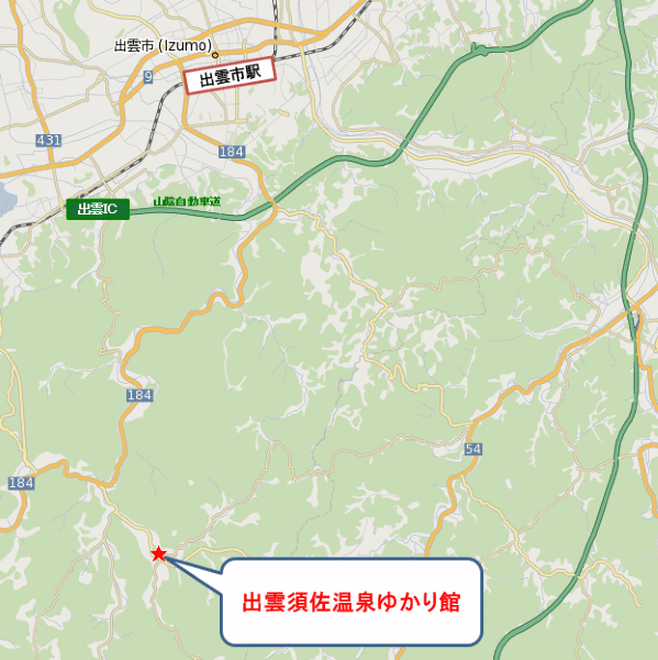出雲須佐温泉ゆかり館への概略アクセスマップ
