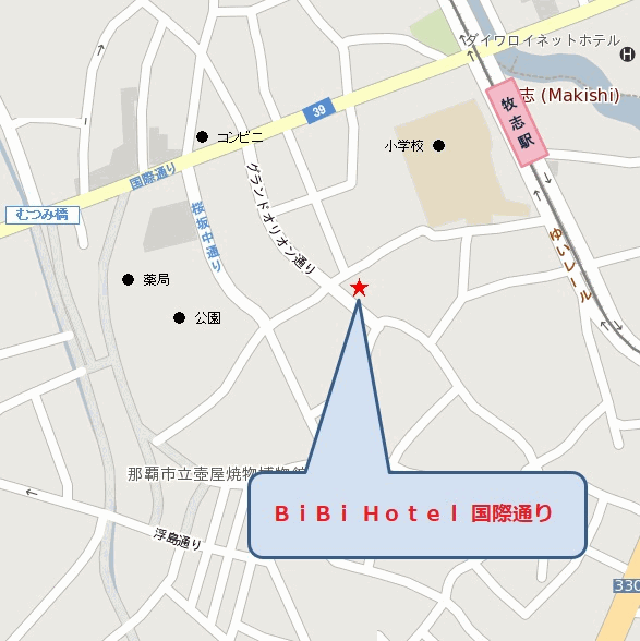 ＢｉＢｉ　Ｈｏｔｅｌ　国際通り店への概略アクセスマップ