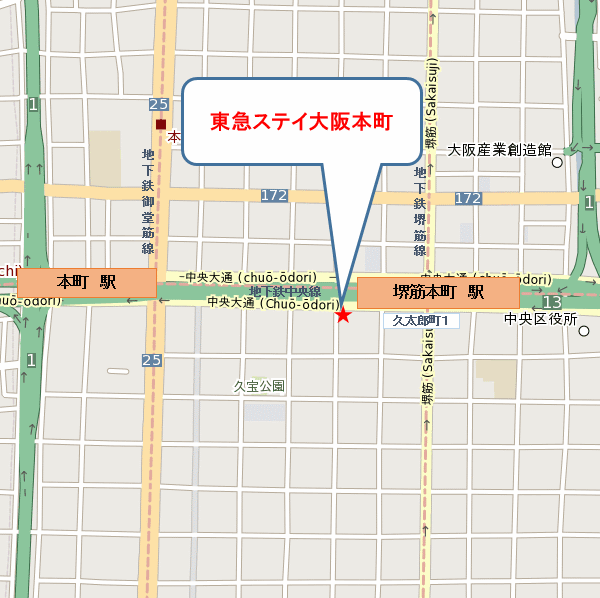 地図：東急ステイ大阪本町