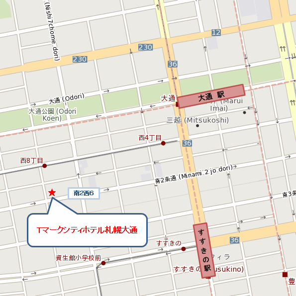 Ｔマークシティホテル札幌大通への概略アクセスマップ