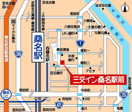 三交イン桑名駅前への概略アクセスマップ