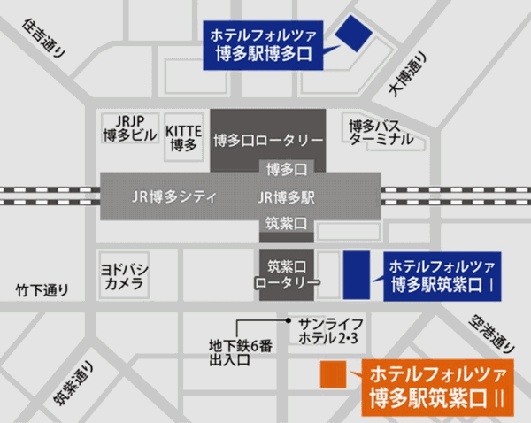 ＦＯＲＺＡ　ホテルフォルツァ博多駅筑紫口IIへの概略アクセスマップ