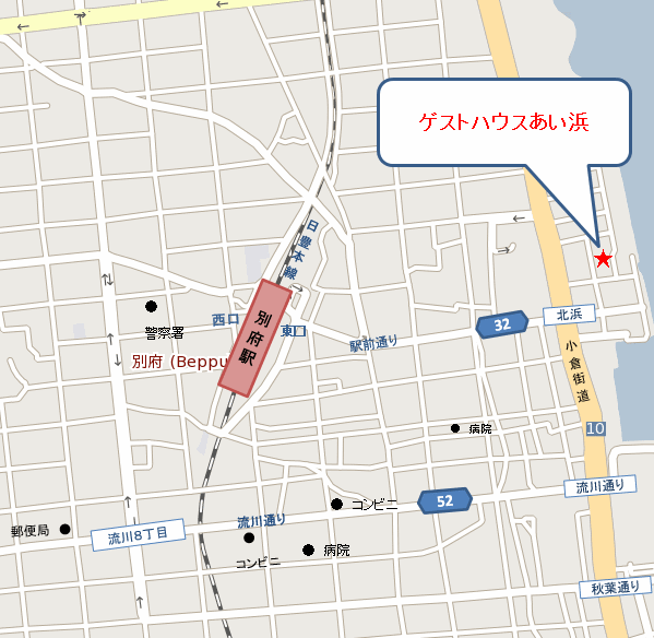 Ｔａｂｉｓｔ　ホテルあい浜別府への概略アクセスマップ