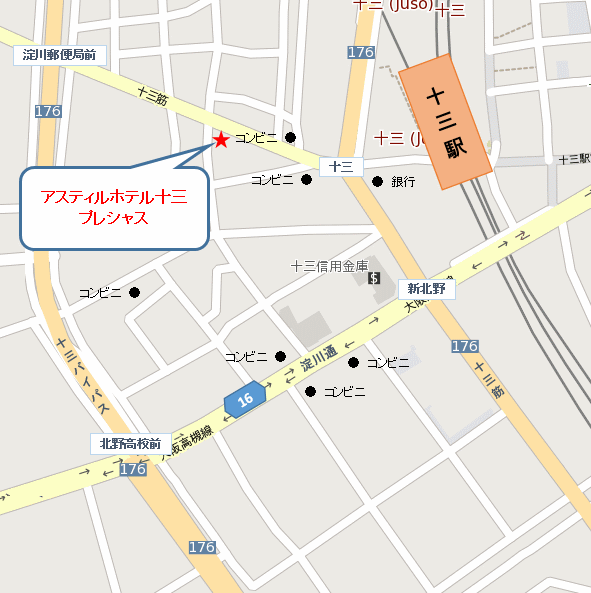 地図：アスティルホテル十三　プレシャス