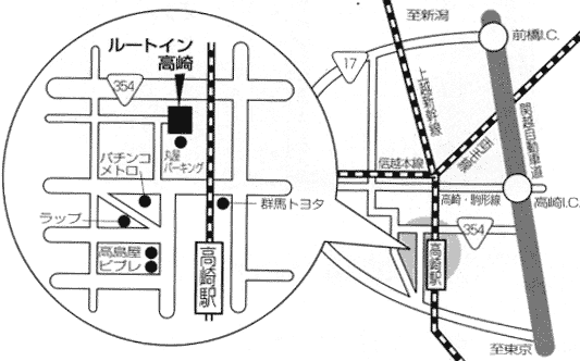 ホテルルートイン高崎駅西口への概略アクセスマップ