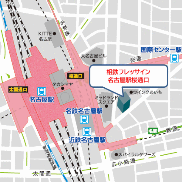 相鉄フレッサイン　名古屋駅桜通口への概略アクセスマップ
