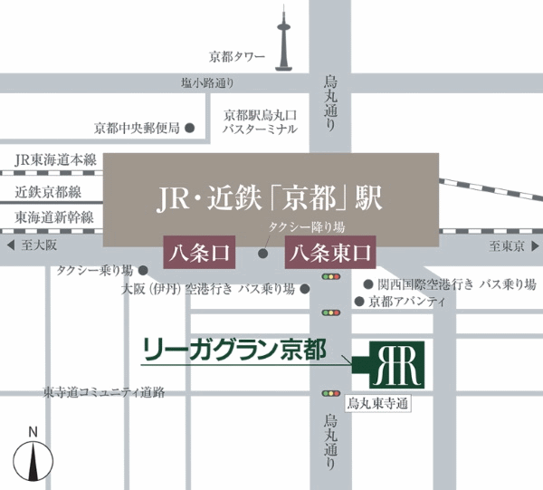 リーガグラン京都への概略アクセスマップ