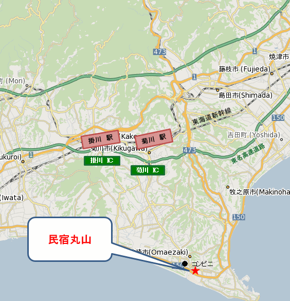 民宿丸山への概略アクセスマップ