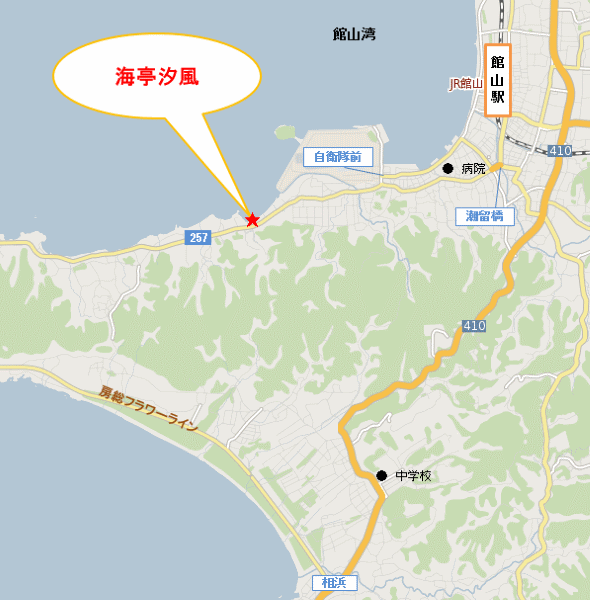海亭汐風への概略アクセスマップ