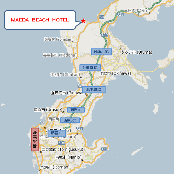 ＭＩＨＡＮＡ恩納村への概略アクセスマップ