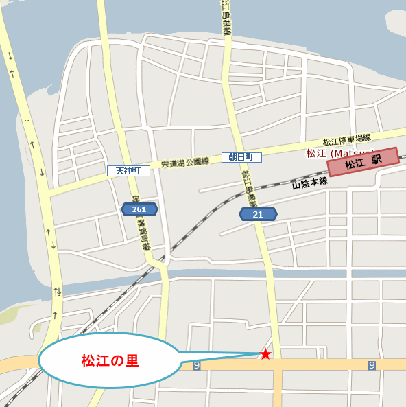 松江の里への概略アクセスマップ