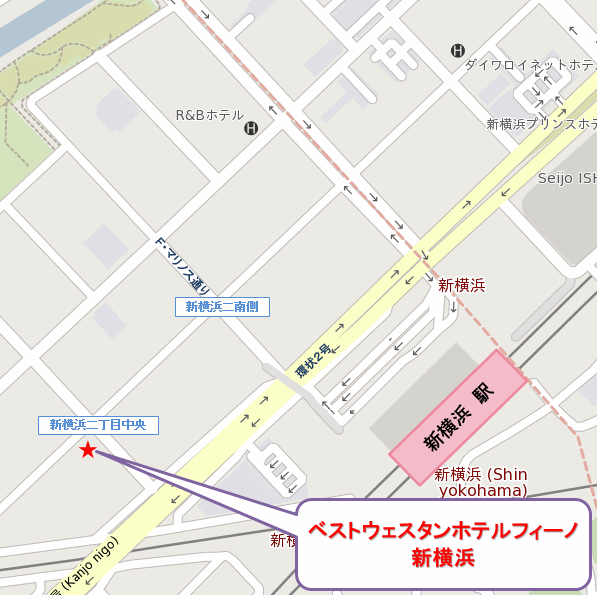 ベストウェスタンホテルフィーノ新横浜への概略アクセスマップ