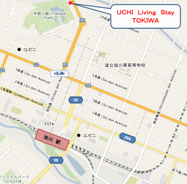 Ｔａｂｉｓｔ　ダイバーシティホテル　シン　トキワ　旭川への概略アクセスマップ