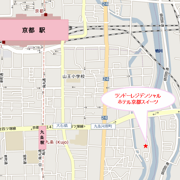 ランドーホテル京都スイーツへの概略アクセスマップ
