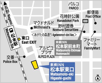 東横ＩＮＮ松本駅東口への概略アクセスマップ