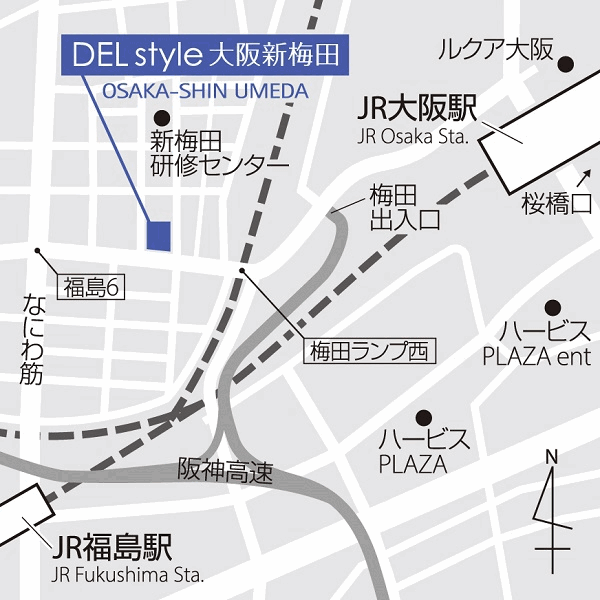 ＤＥＬ　ｓｔｙｌｅ大阪新梅田（旧ダイワロイネットホテル大阪新梅田）への概略アクセスマップ