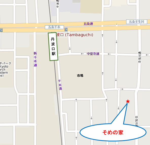 そめの家　京都への概略アクセスマップ