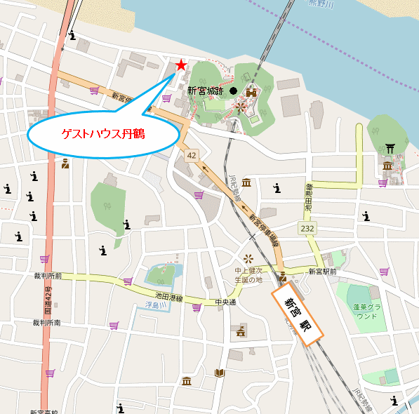 ゲストハウス丹鶴への概略アクセスマップ