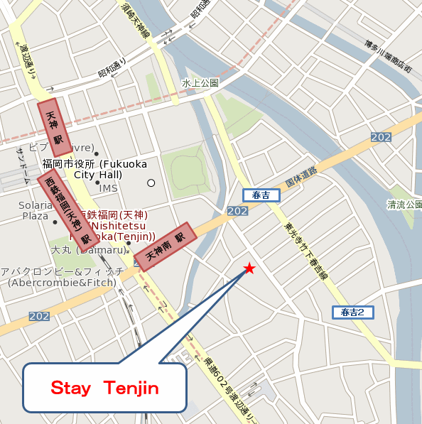 東邦ホテルグーム中洲への概略アクセスマップ