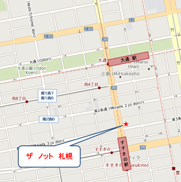 ザ　ノット　札幌への概略アクセスマップ