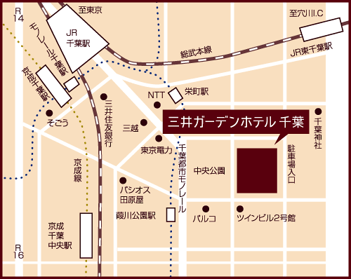 三井ガーデンホテル千葉への概略アクセスマップ