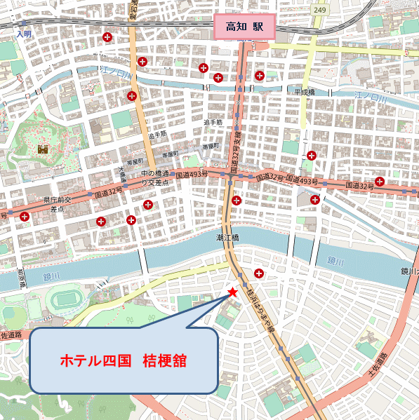 ホテル四国　桔梗舘への概略アクセスマップ