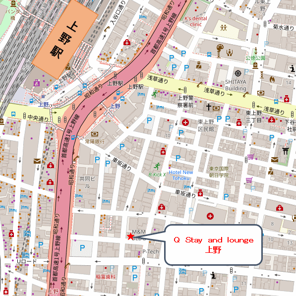 Q Stay and lounge 上野の地図画像