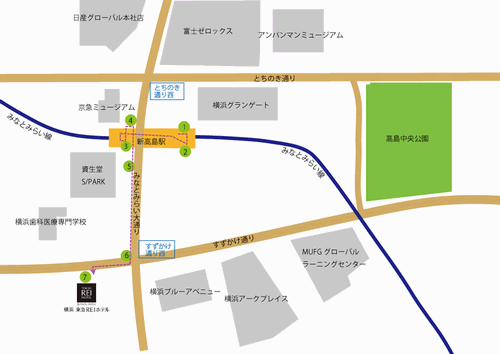 横浜東急ＲＥＩホテルへの概略アクセスマップ