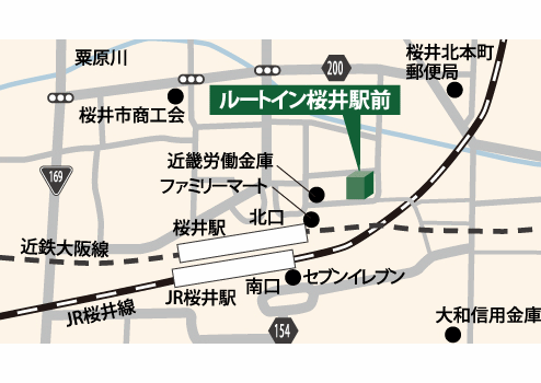 ホテルルートイン桜井駅前への概略アクセスマップ