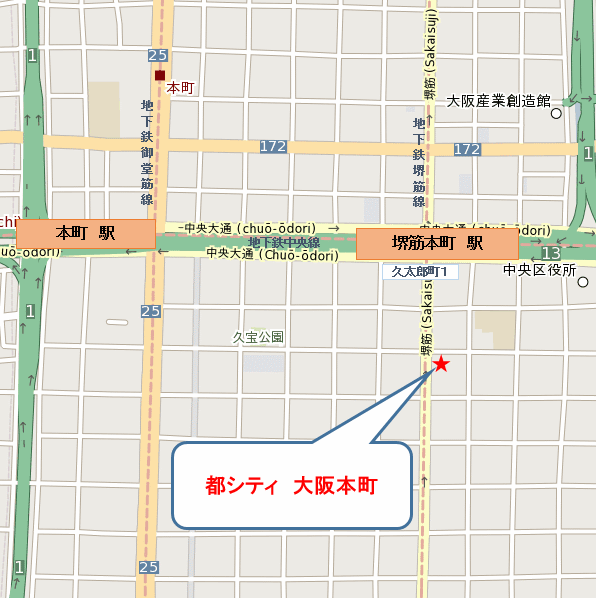 都シティ　大阪本町への概略アクセスマップ