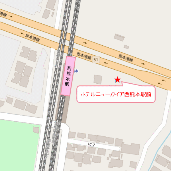 ホテルニューガイア西熊本駅前への概略アクセスマップ