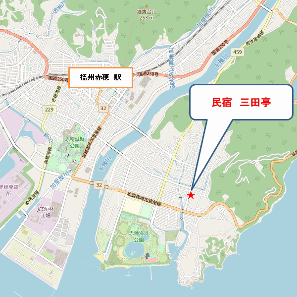 民宿　三田亭への概略アクセスマップ