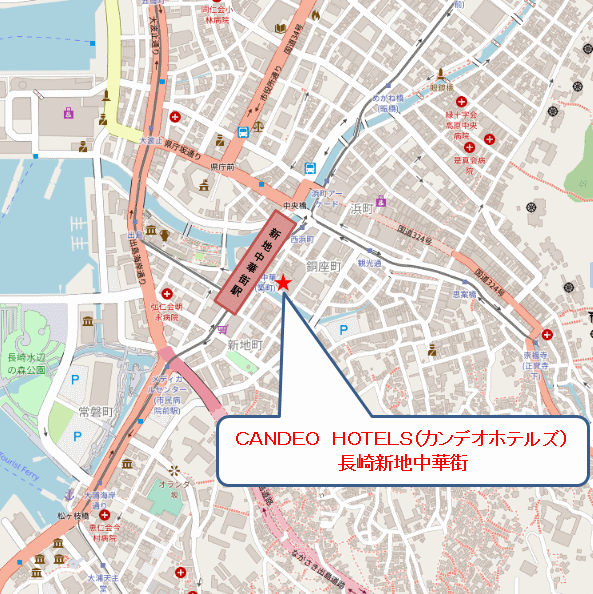 地図：ＣＡＮＤＥＯ　ＨＯＴＥＬＳ（カンデオホテルズ）長崎新地中華街