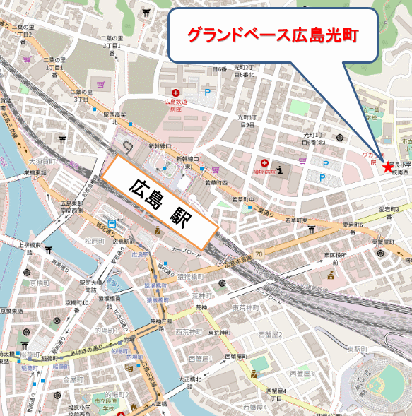 グランドベース広島光町への概略アクセスマップ