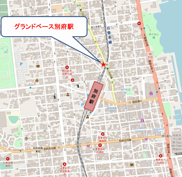 グランドベース別府駅への概略アクセスマップ