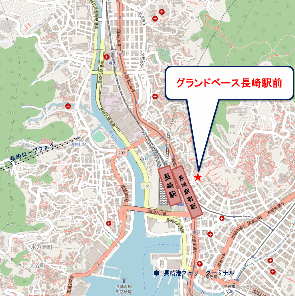 グランドベース長崎駅前への概略アクセスマップ