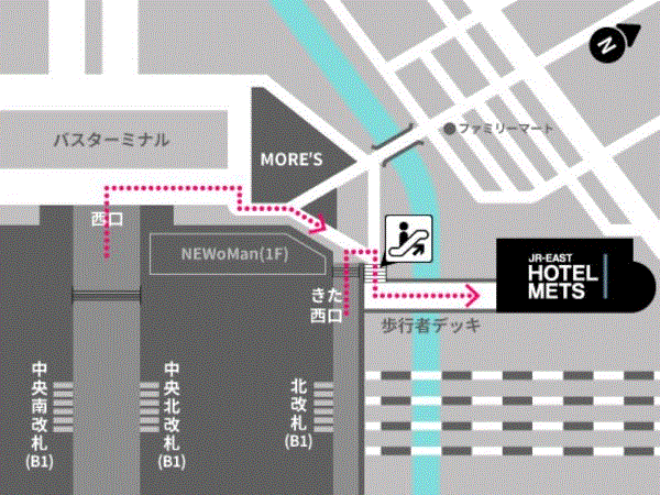 ＪＲ東日本ホテルメッツ横浜への概略アクセスマップ