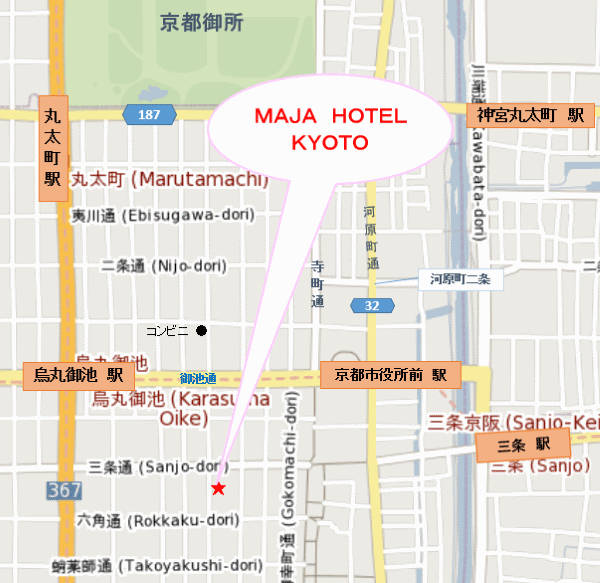 ＭＡＪＡ　ＨＯＴＥＬ　ＫＹＯＴＯ（マヤホテルキョウト）への概略アクセスマップ